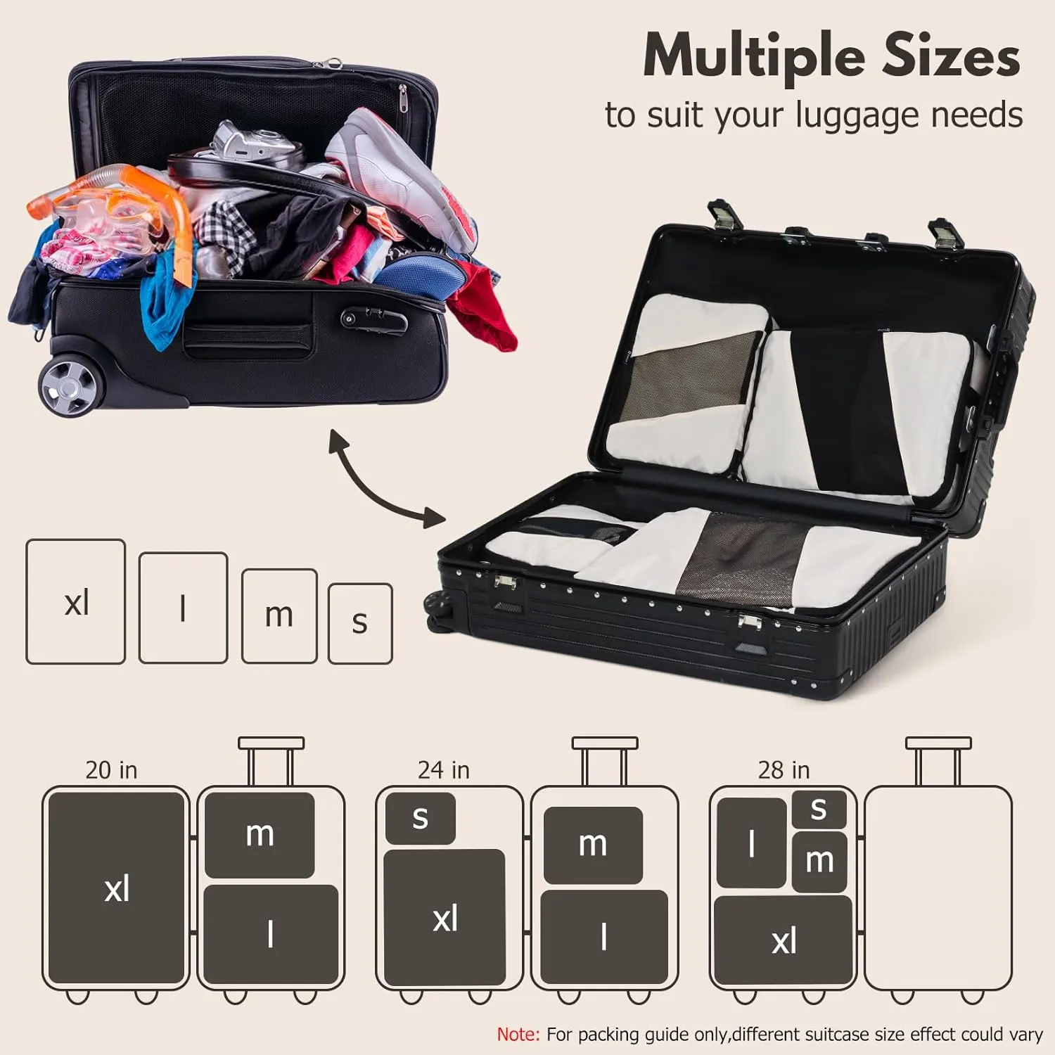 Jetsetta Extra Large Compression Packing Cubes with Mesh, Expandable Suitcase and Luggage travel packing cubes set for Travel AccessoriesCream 4 Set)