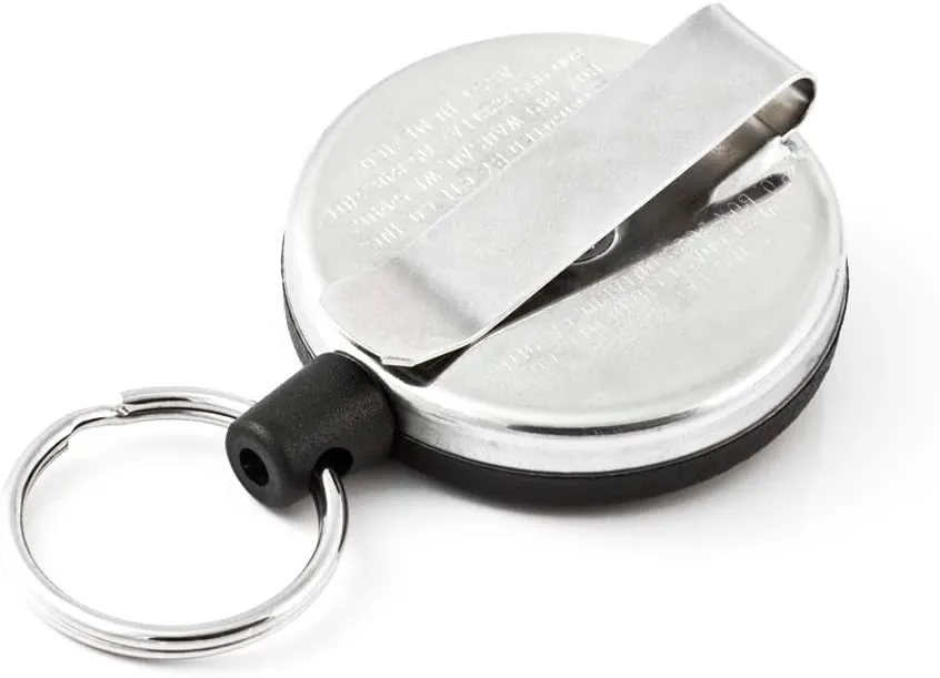 KEY-BAK Original Retractable Key Holder Keychain with a Black Front, Steel Belt Clip, and Split Ring