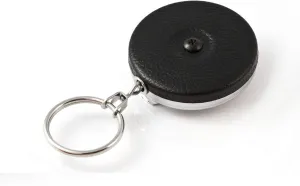 KEY-BAK Original Retractable Key Holder Keychain with a Black Front, Steel Belt Clip, and Split Ring