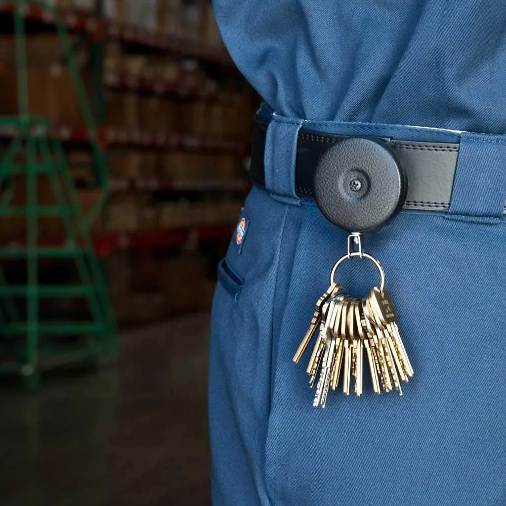 KEY-BAK Original Retractable Key Holder Keychain with a Black Front, Steel Belt Clip, and Split Ring