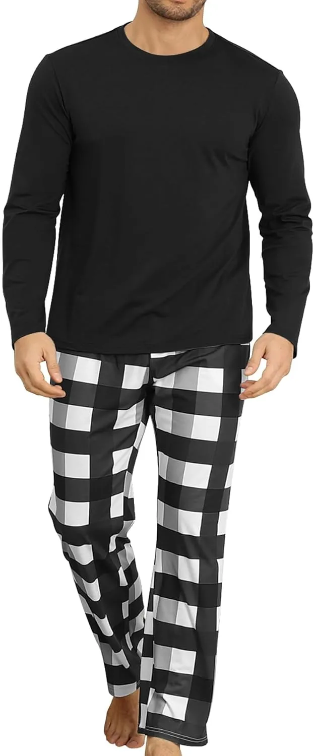 KUYIGO Men 2 Piece Pajamas Set Plaid Sleepwear Loungewear Relaxed Fit Nightwear PJ Sets