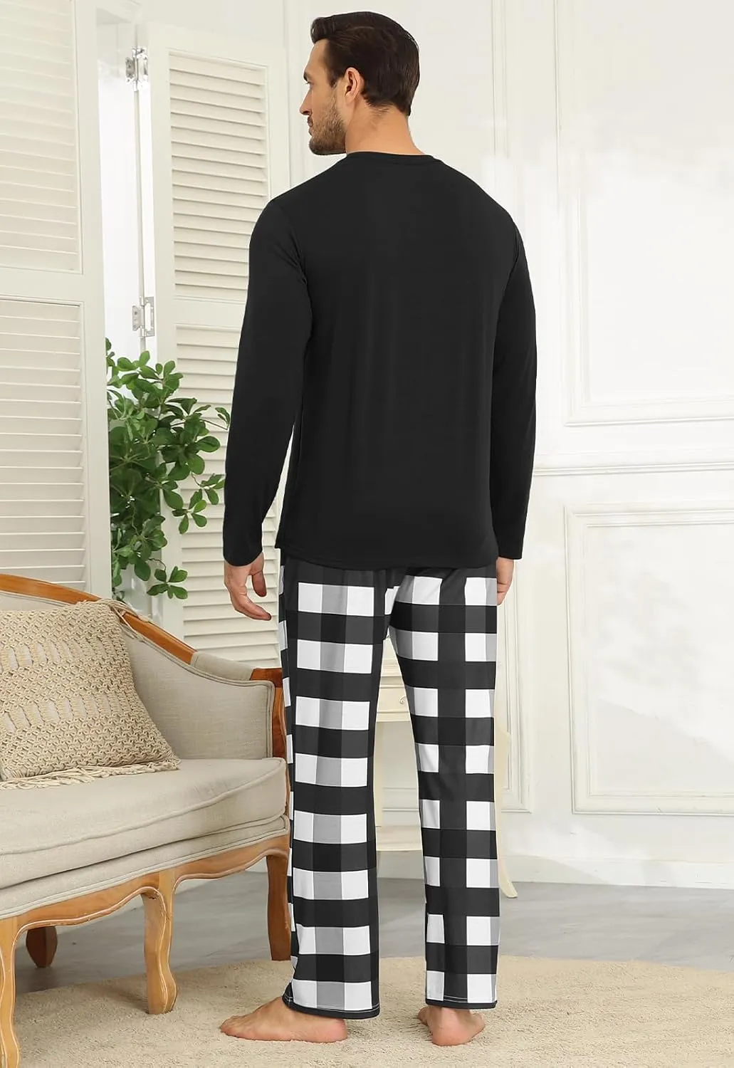 KUYIGO Men 2 Piece Pajamas Set Plaid Sleepwear Loungewear Relaxed Fit Nightwear PJ Sets