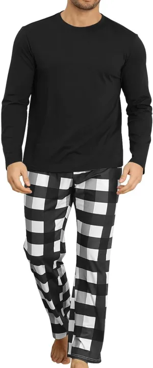 KUYIGO Men 2 Piece Pajamas Set Plaid Sleepwear Loungewear Relaxed Fit Nightwear PJ Sets