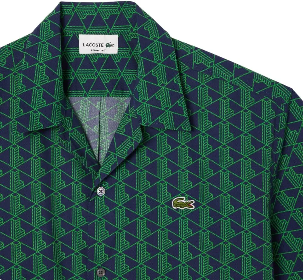 Lacoste Men's Short Sleeve Relaxed Fit Monogram Woven Shirt