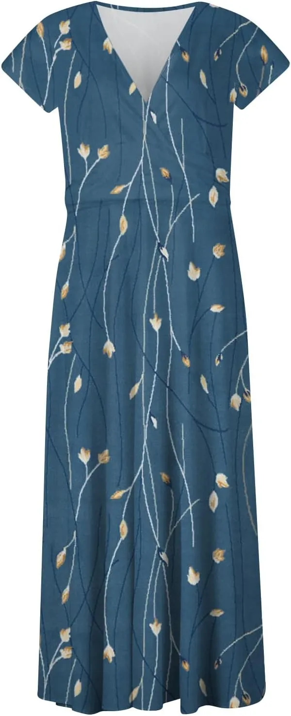 Ladies Sexy Vintage Dresses Bohemian Summer Maxi Loose Fit 2025 V Neck Short Sleeve Daily A Line Loose Fit Party Dress