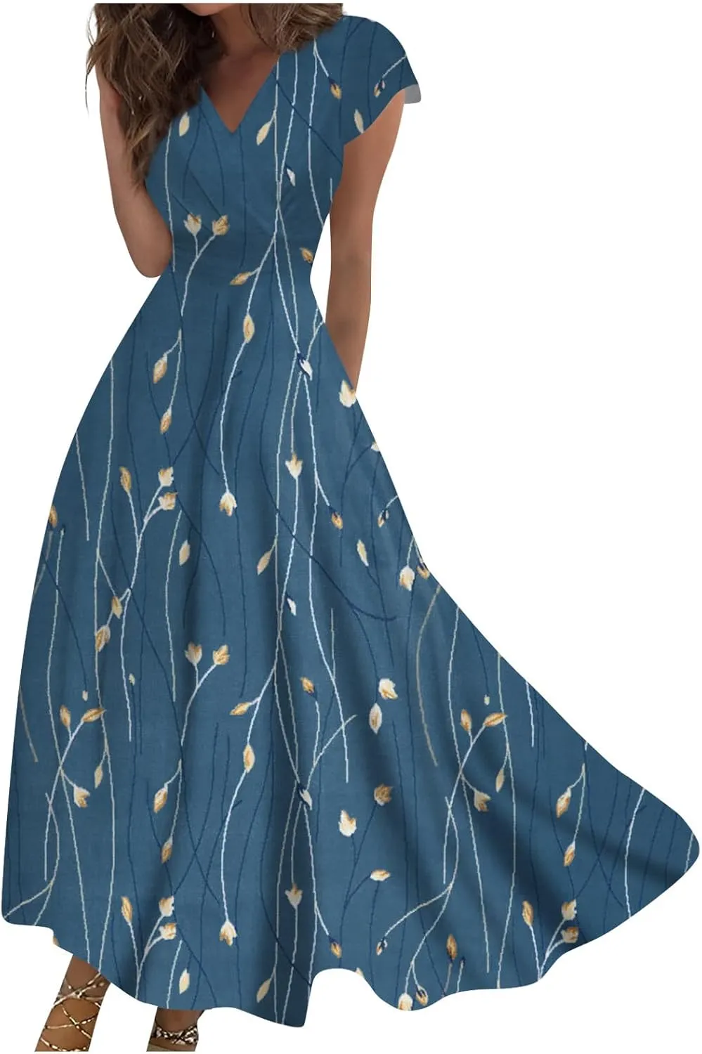 Ladies Sexy Vintage Dresses Bohemian Summer Maxi Loose Fit 2025 V Neck Short Sleeve Daily A Line Loose Fit Party Dress