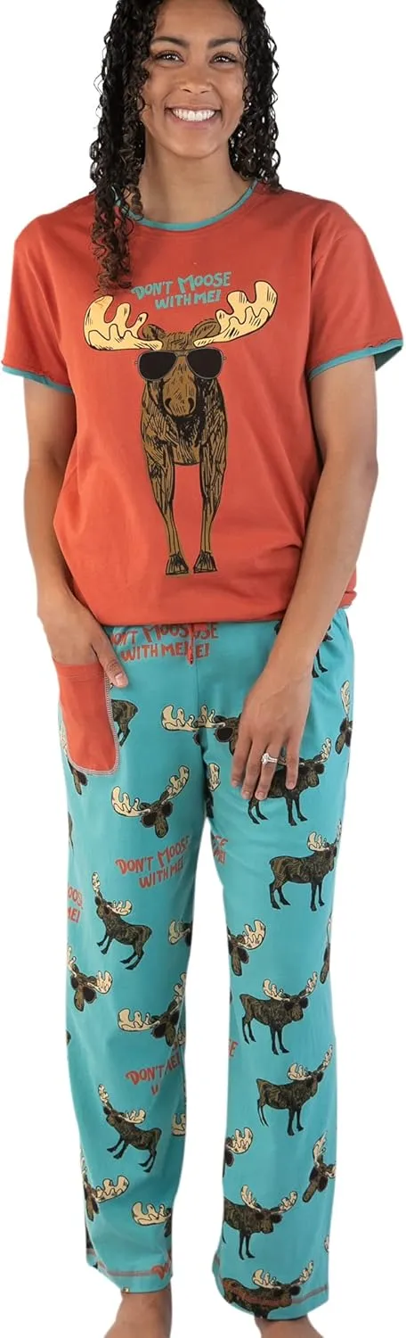 Lazy One Women's Pajama Set, Short Sleeves with Cute Prints, Relaxed Fit