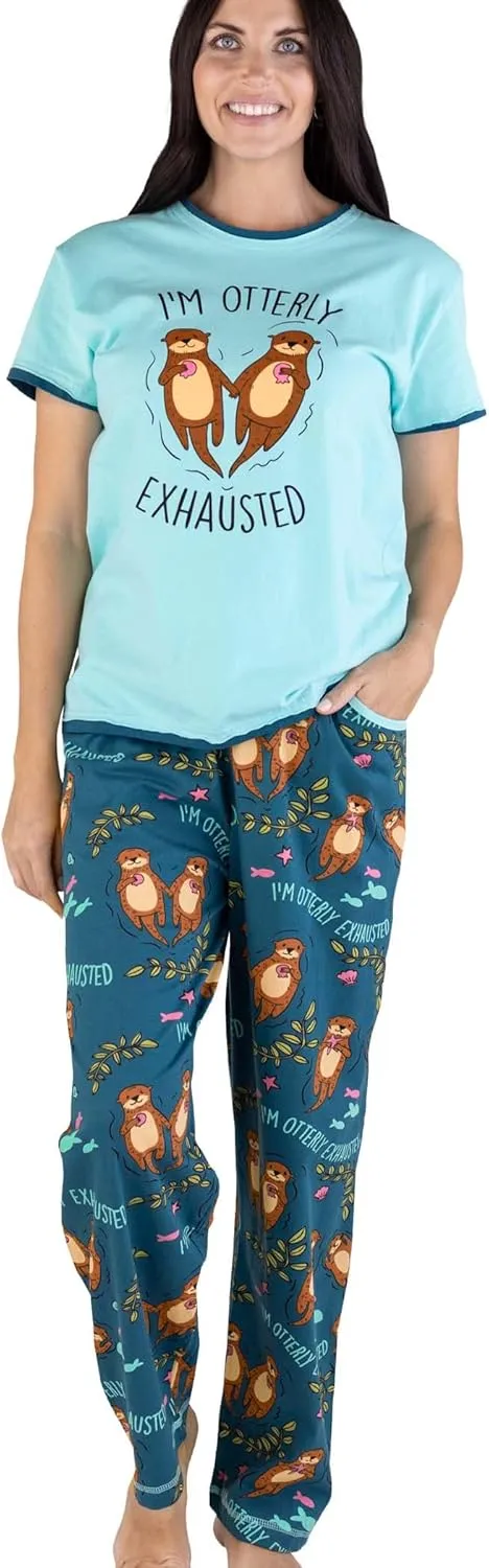 Lazy One Women's Pajama Set, Short Sleeves with Cute Prints, Relaxed Fit
