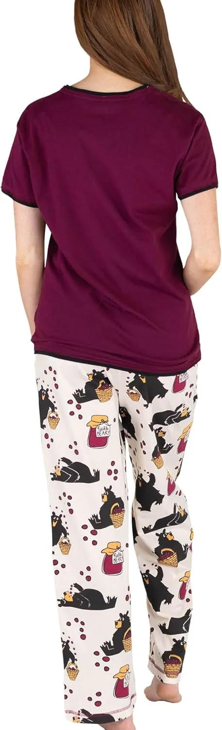 Lazy One Women's Pajama Set, Short Sleeves with Cute Prints, Relaxed Fit