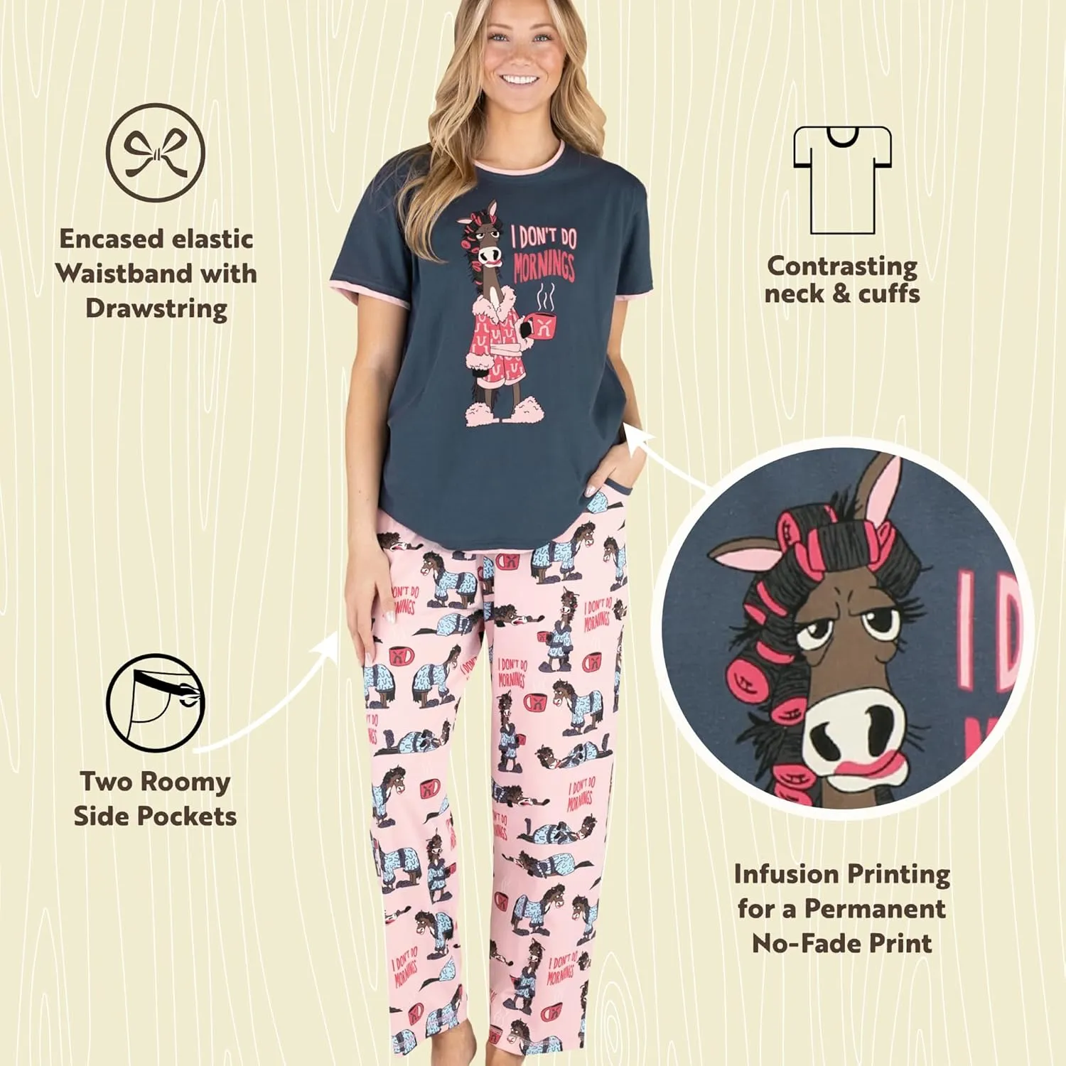 Lazy One Women's Pajama Set, Short Sleeves with Cute Prints, Relaxed Fit