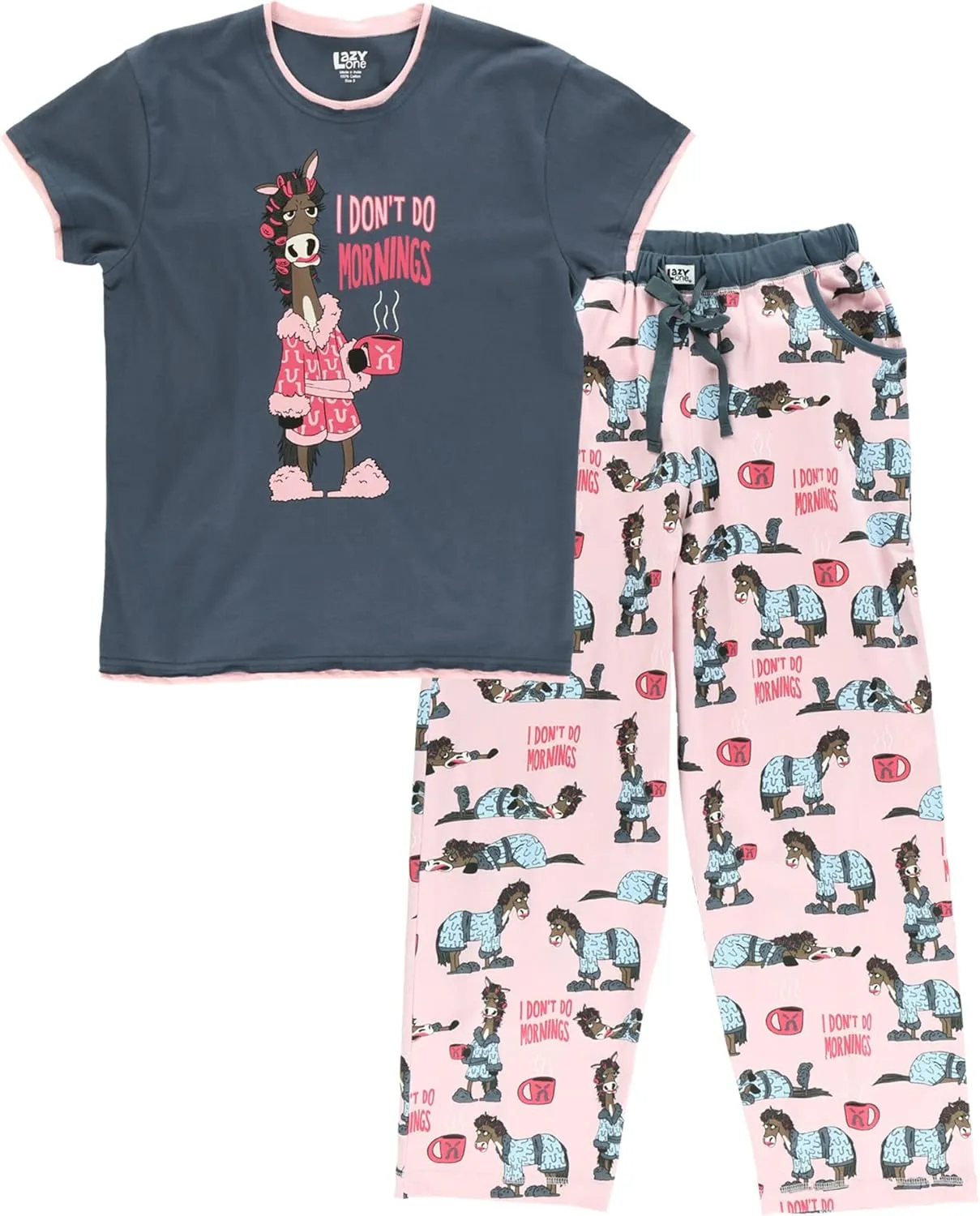 Lazy One Women's Pajama Set, Short Sleeves with Cute Prints, Relaxed Fit