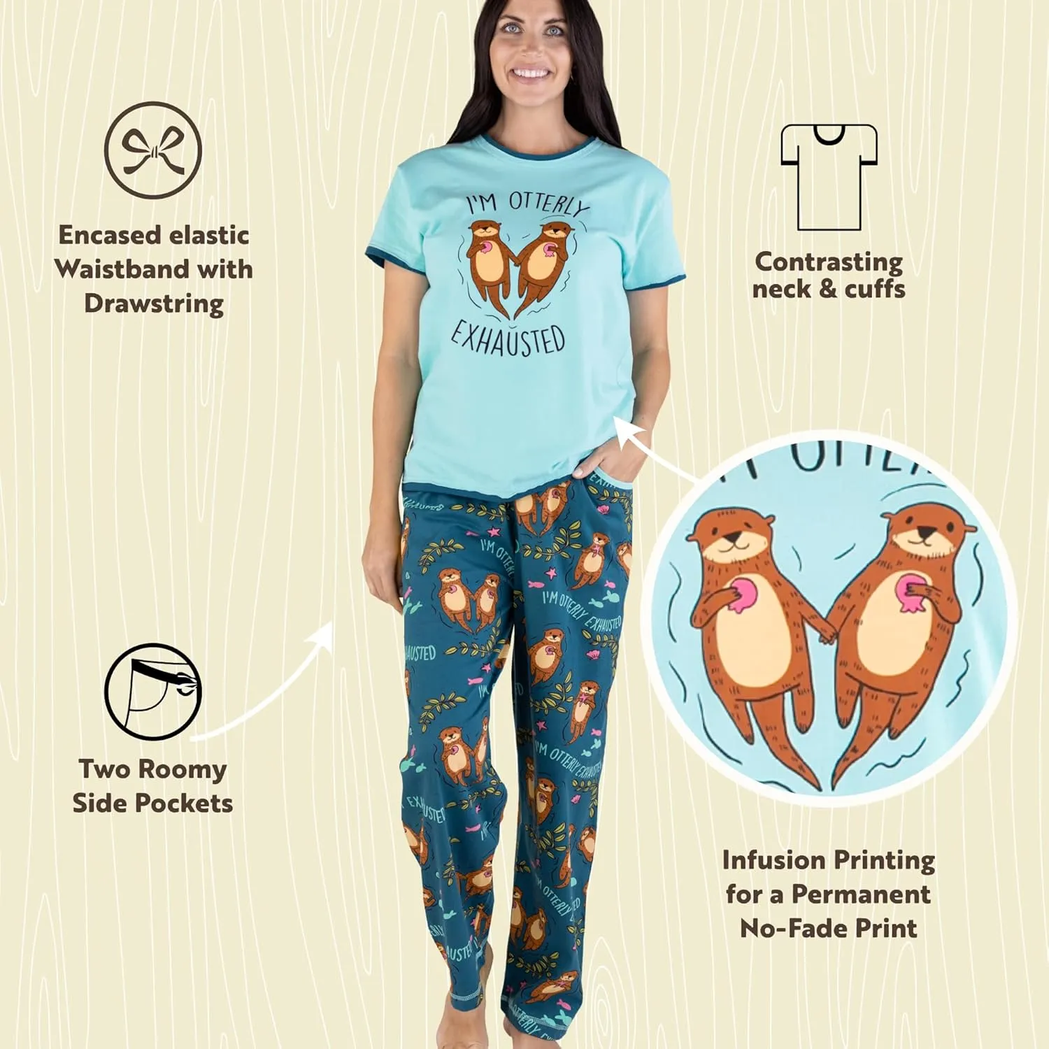 Lazy One Women's Pajama Set, Short Sleeves with Cute Prints, Relaxed Fit