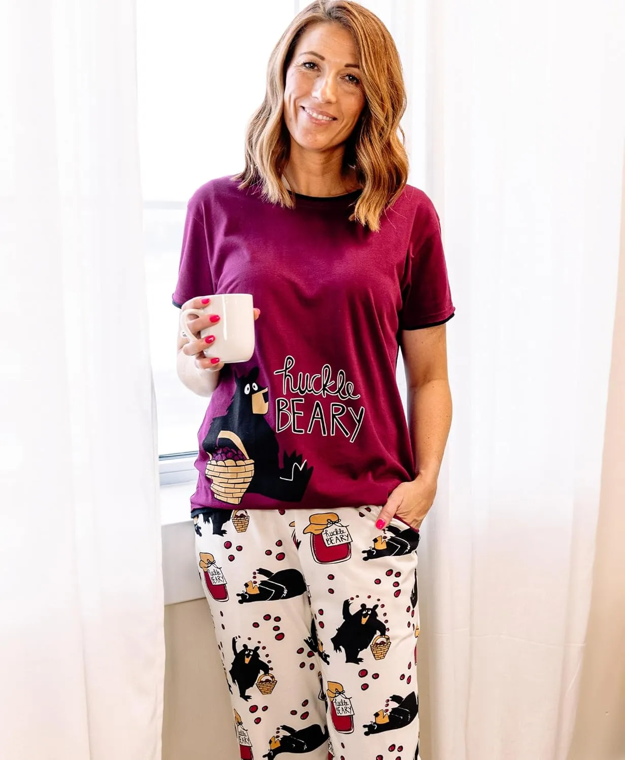 Lazy One Women's Pajama Set, Short Sleeves with Cute Prints, Relaxed Fit