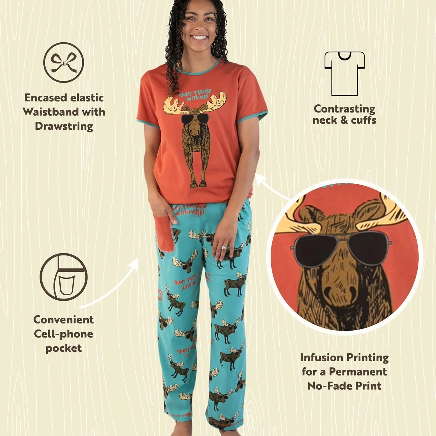 Lazy One Women's Pajama Set, Short Sleeves with Cute Prints, Relaxed Fit