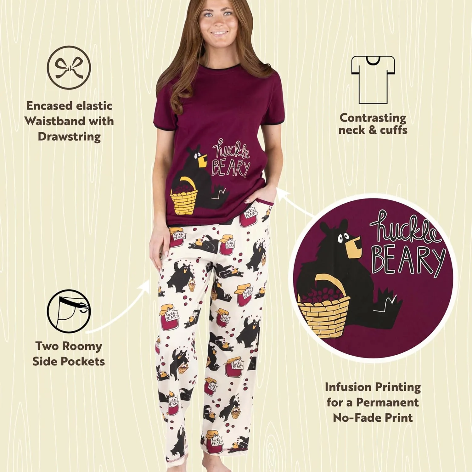 Lazy One Women's Pajama Set, Short Sleeves with Cute Prints, Relaxed Fit