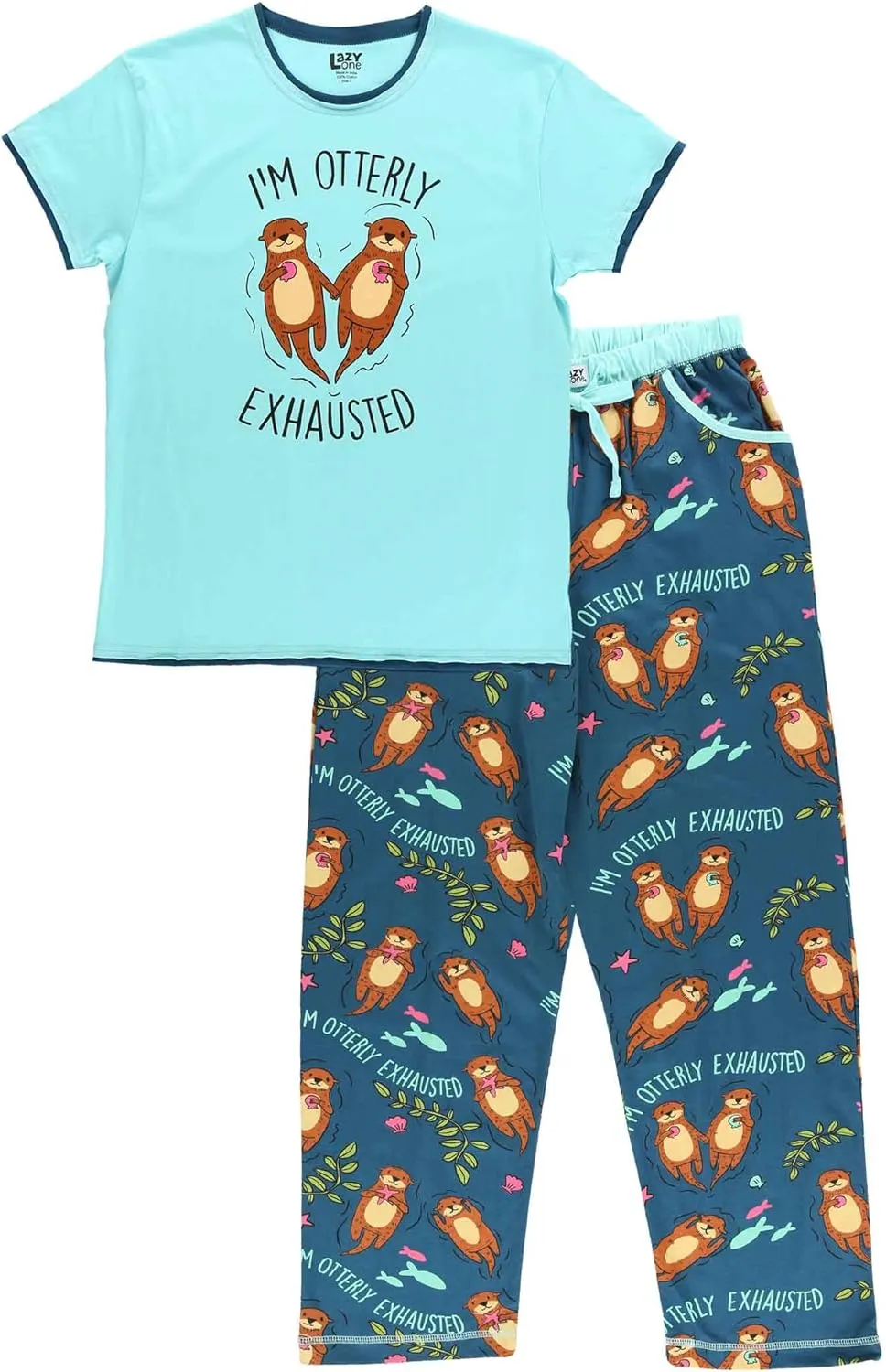 Lazy One Women's Pajama Set, Short Sleeves with Cute Prints, Relaxed Fit