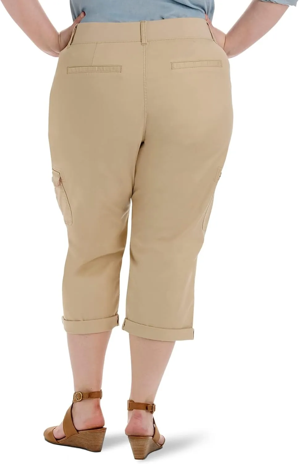 Lee Women's Plus Size Relaxed Fit Austyn Knit Waist Cargo Capri Pant