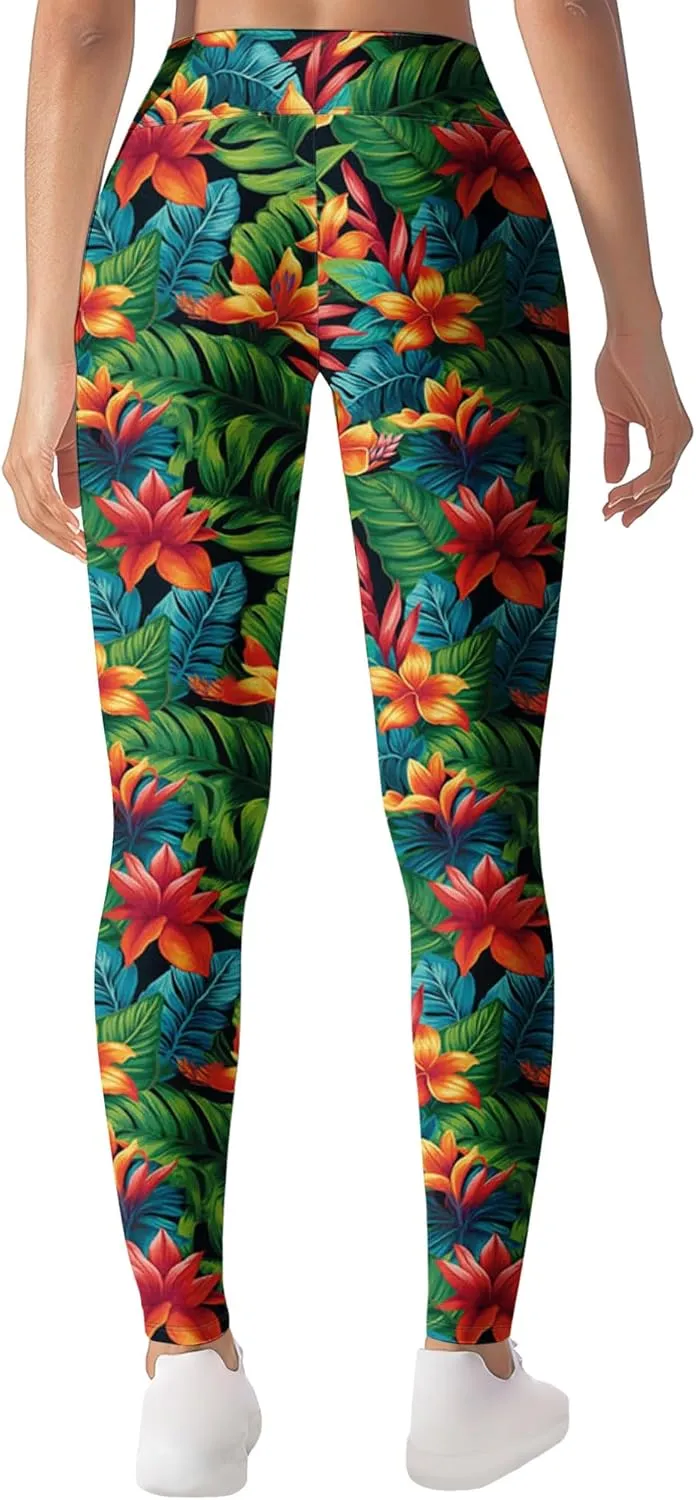 Leggings for Women Funny Printed Gym Womens Yoga Pants Floral Legging Tropical Athletic Pant