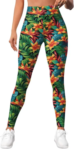 Leggings for Women Funny Printed Gym Womens Yoga Pants Floral Legging Tropical Athletic Pant