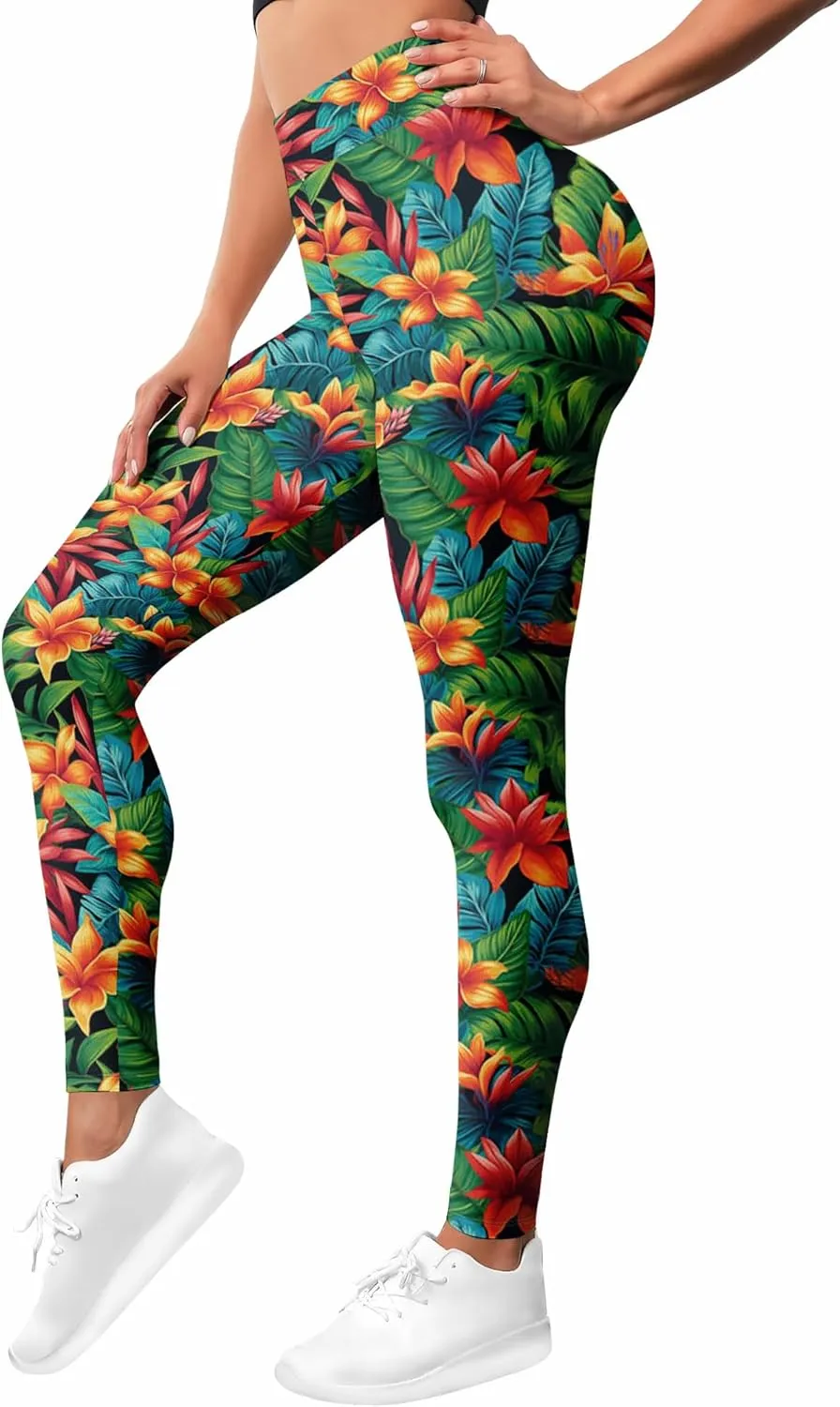 Leggings for Women Funny Printed Gym Womens Yoga Pants Floral Legging Tropical Athletic Pant