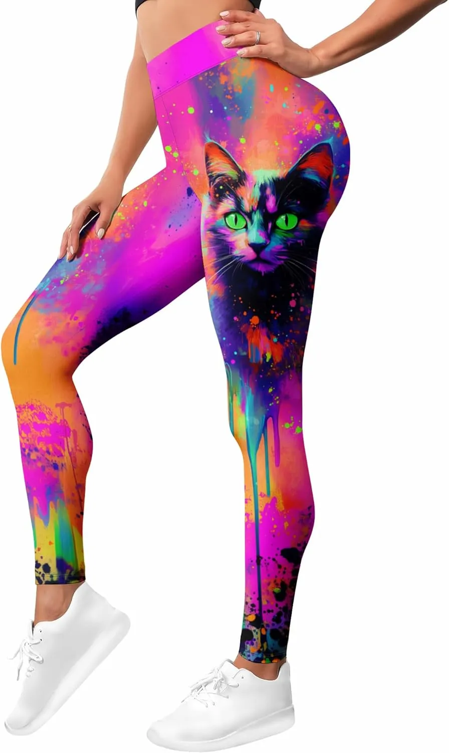 Leggings for Women Printed Funny Gym Womens Yoga Pants Cat Tights Cat Legging Athletic Pant