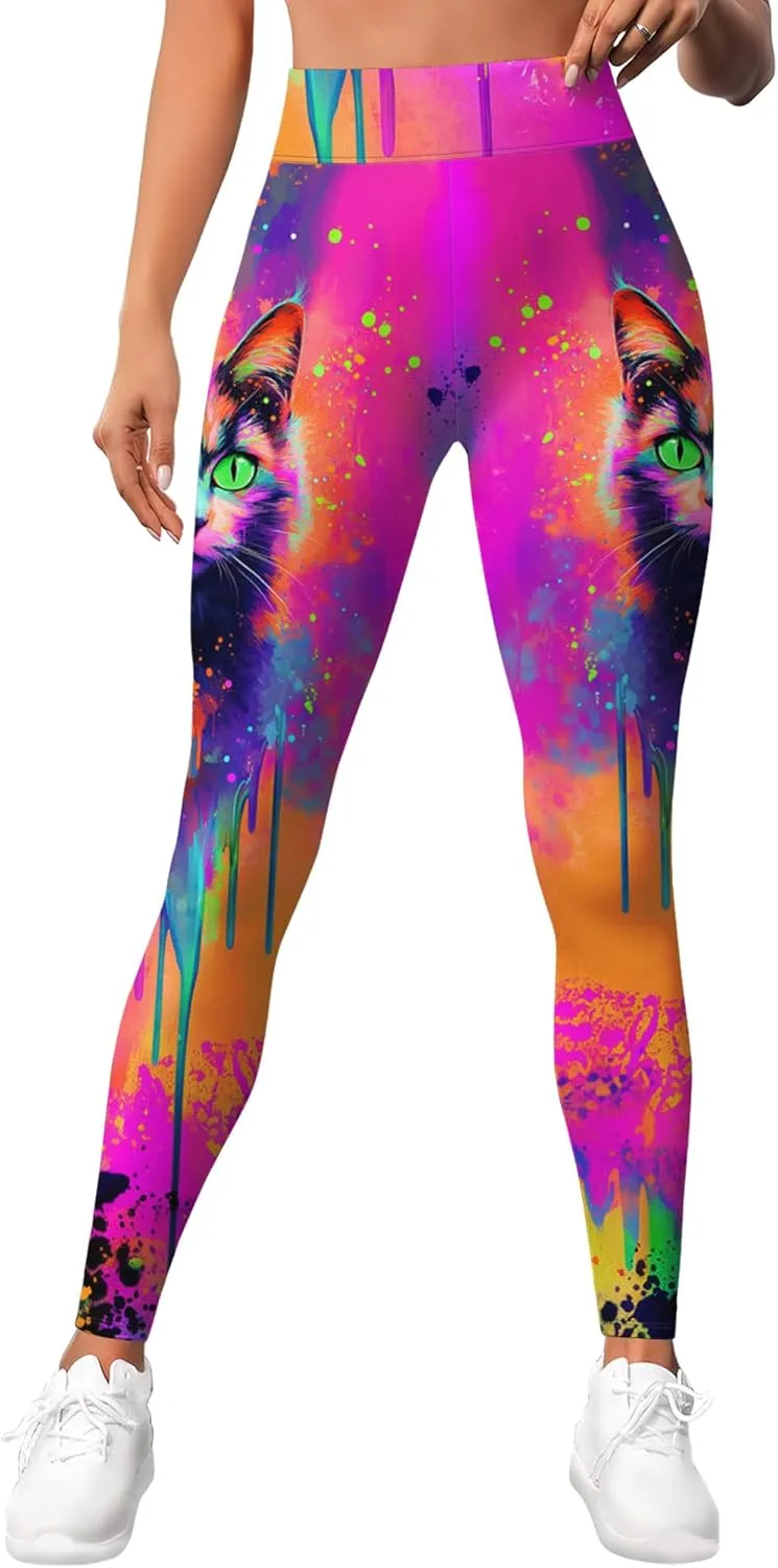 Leggings for Women Printed Funny Gym Womens Yoga Pants Cat Tights Cat Legging Athletic Pant