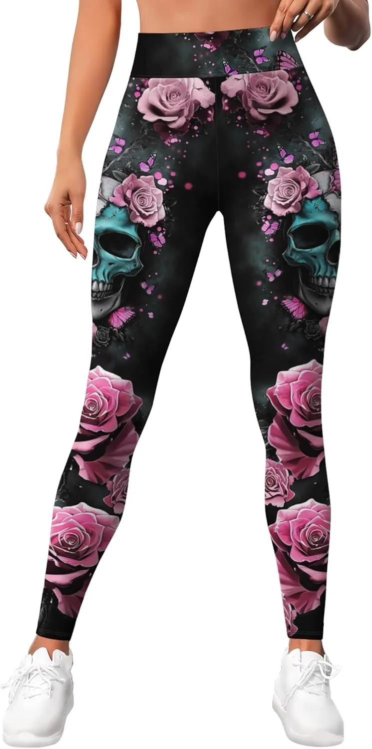 Leggings for Women Printed Funny Gym Womens Yoga Pants Floral Legging Flower Running Pant Athletic Legging