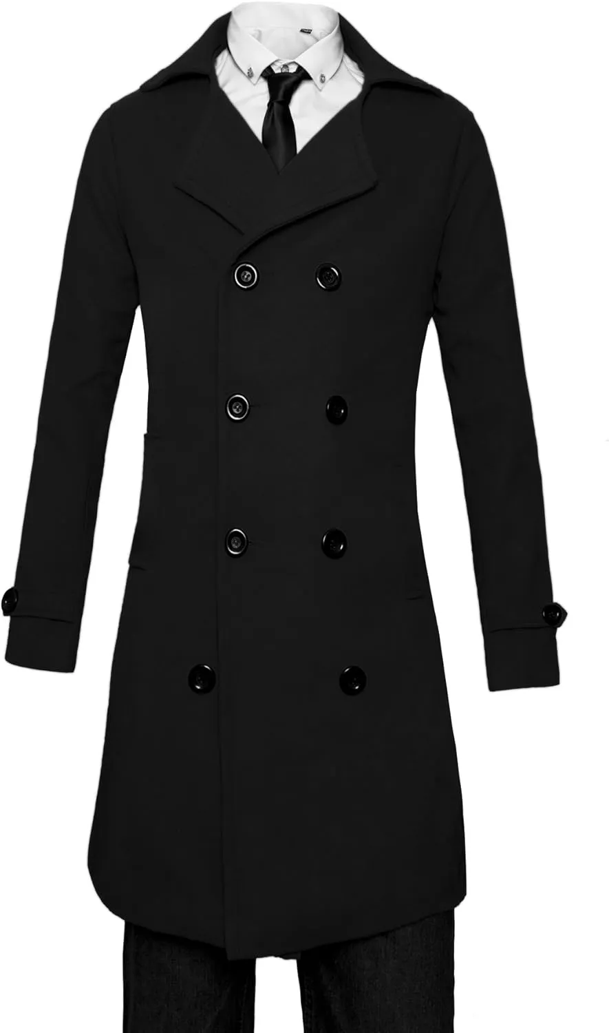 Lende Men Trench Coat Winter Long Jacket Double Breasted Overcoat