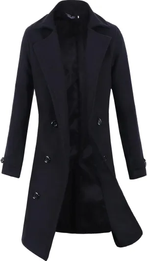 Lende Men Trench Coat Winter Long Jacket Double Breasted Overcoat