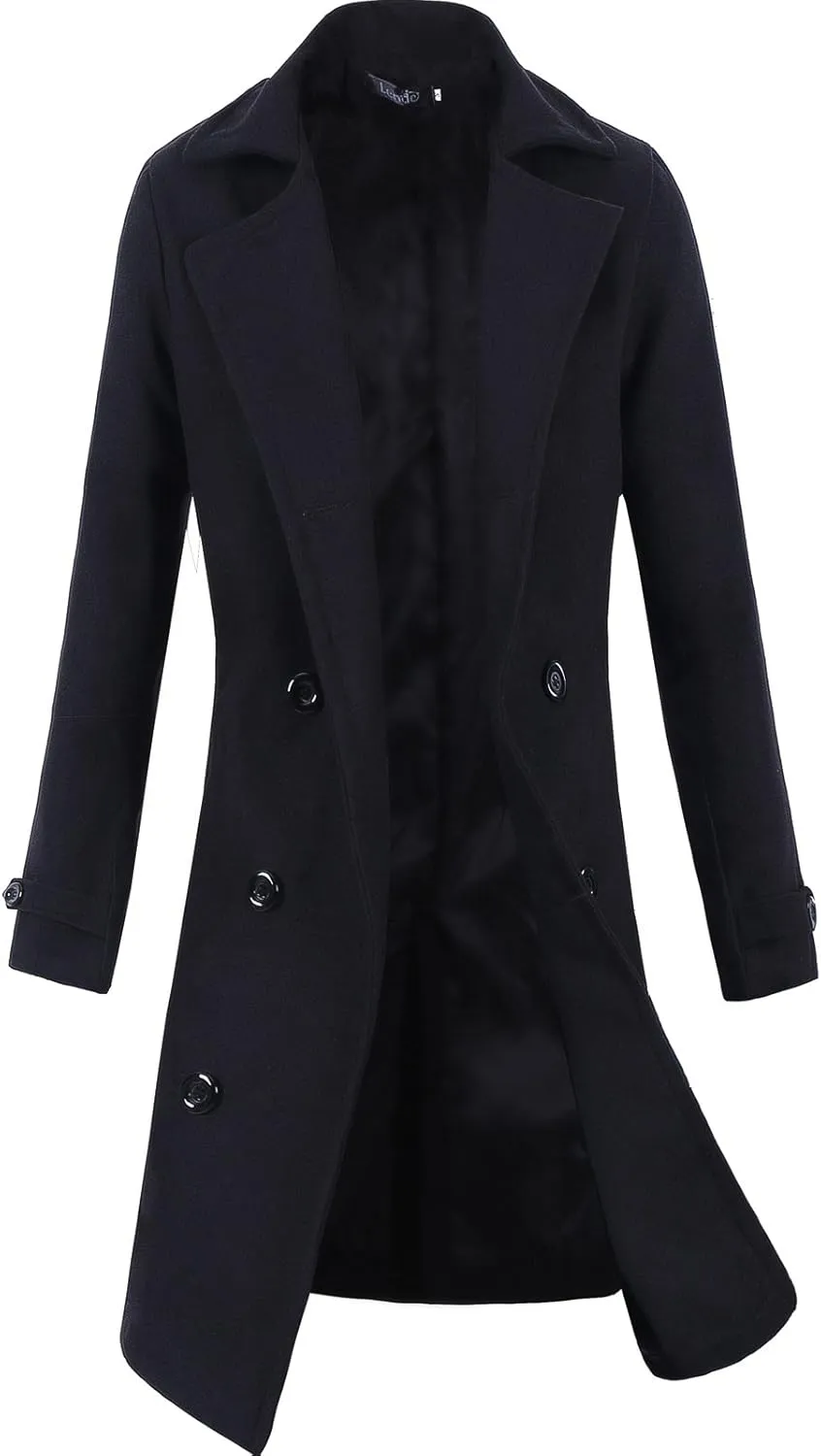 Lende Men Trench Coat Winter Long Jacket Double Breasted Overcoat