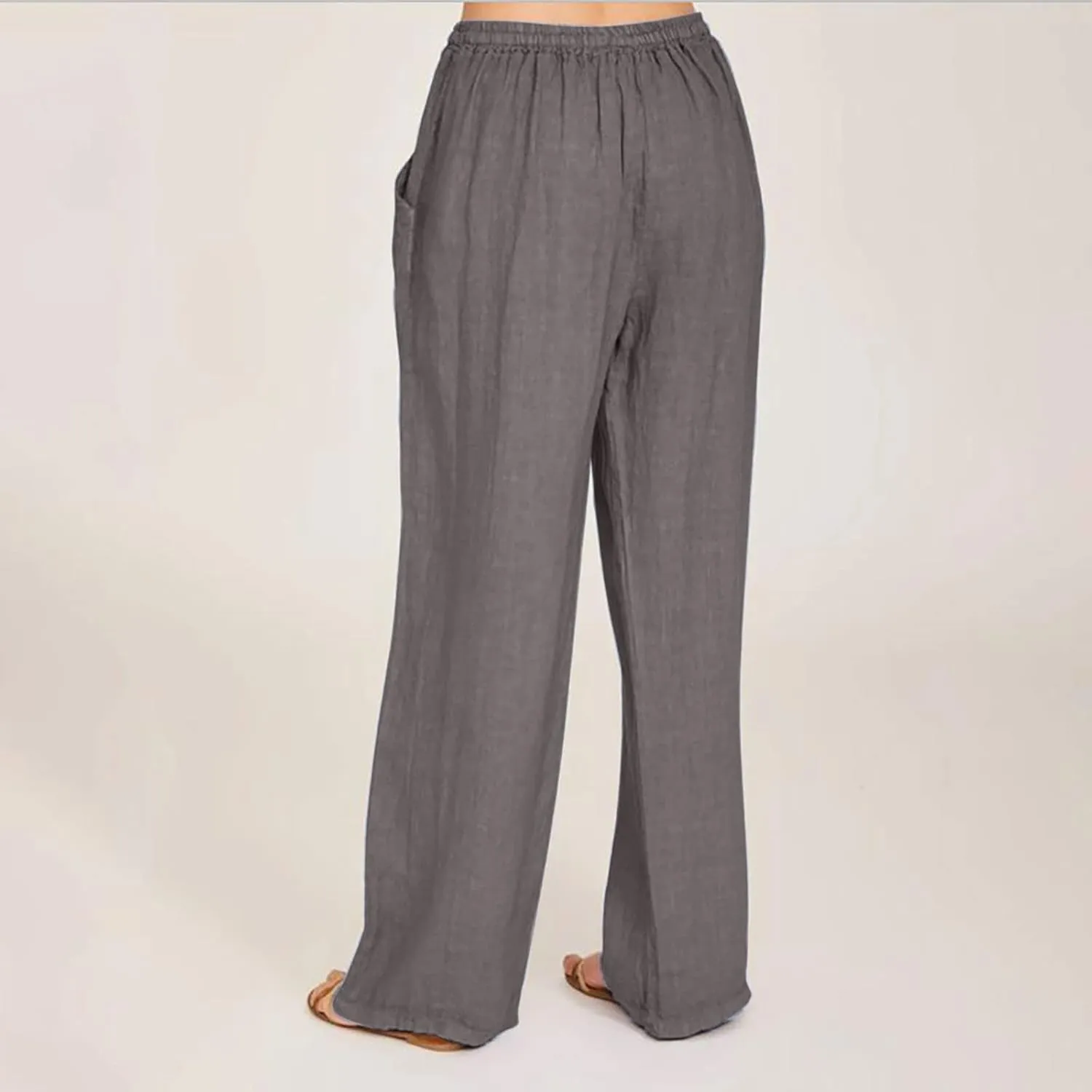 Linen Pants Women Summer Casual Wide Leg Palazzo Pants Baggy High Waisted Drawstring Lounge Trousers Beach Travel Outfits