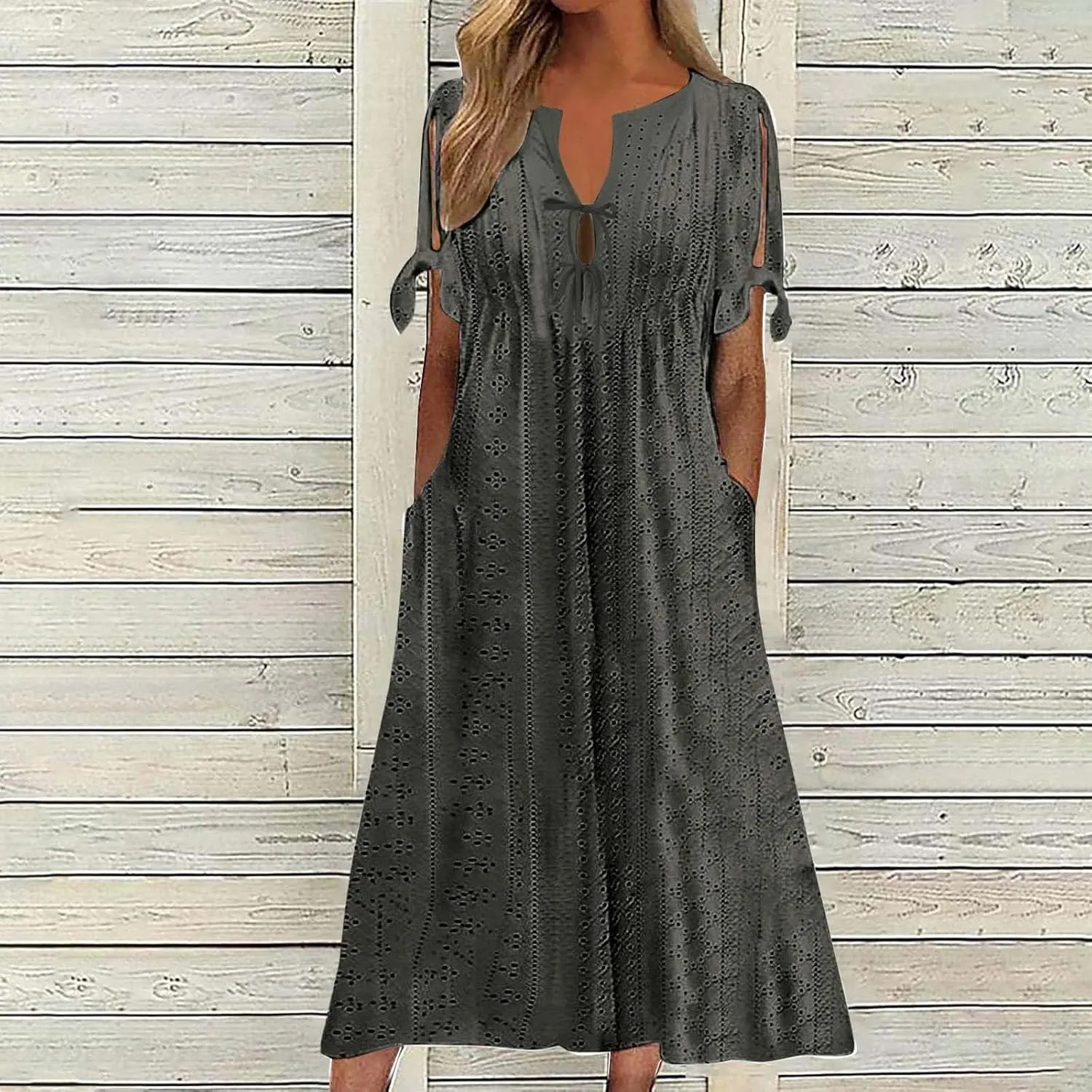 Long Maxi Long Dresses for Women 2025 Trendy Short Sleeve Eyelet Tshirt Dress Casual Summer Beach Vacation Sundresses