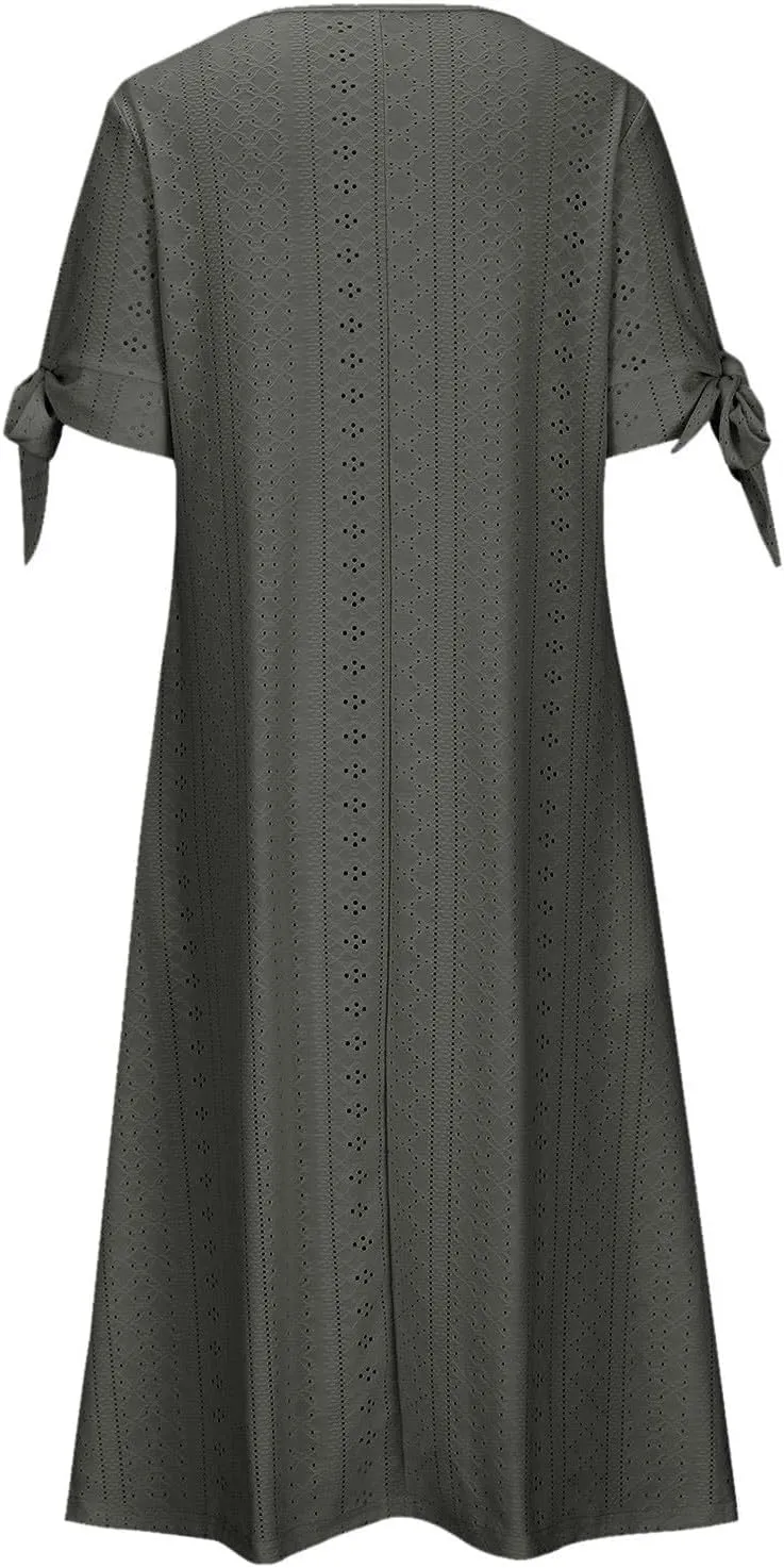 Long Maxi Long Dresses for Women 2025 Trendy Short Sleeve Eyelet Tshirt Dress Casual Summer Beach Vacation Sundresses