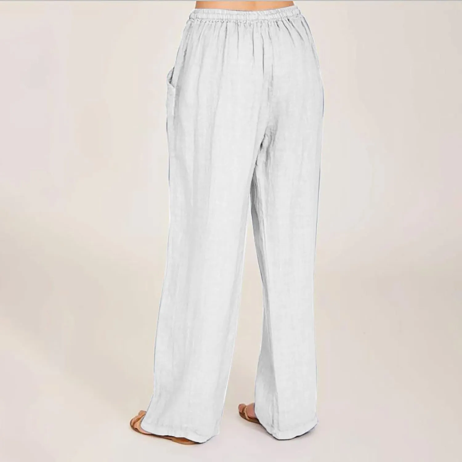 Loose Linen Pants for Women 2025 Summer Trendy Drawstring Waist Pants Beach Vacation Trousers with Pockets
