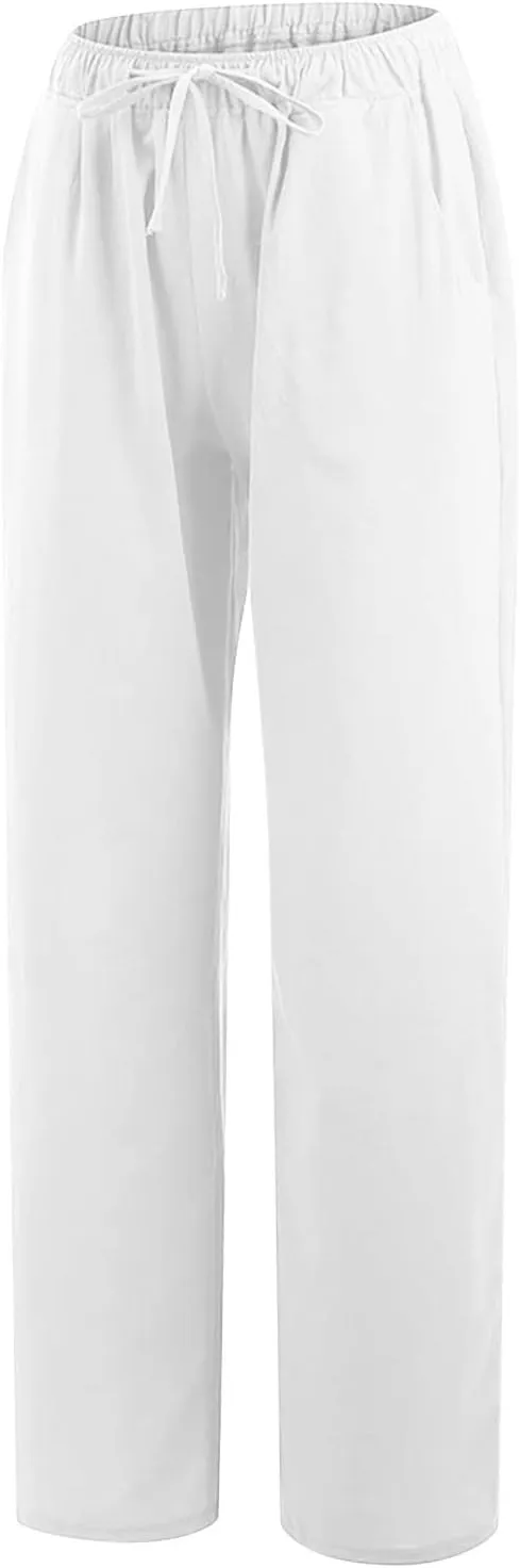 Loose Linen Pants for Women 2025 Summer Trendy Drawstring Waist Pants Beach Vacation Trousers with Pockets