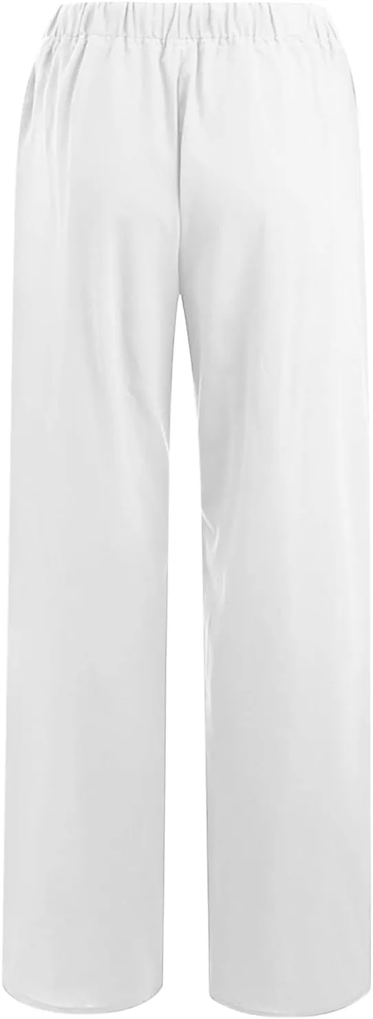 Loose Linen Pants for Women 2025 Summer Trendy Drawstring Waist Pants Beach Vacation Trousers with Pockets
