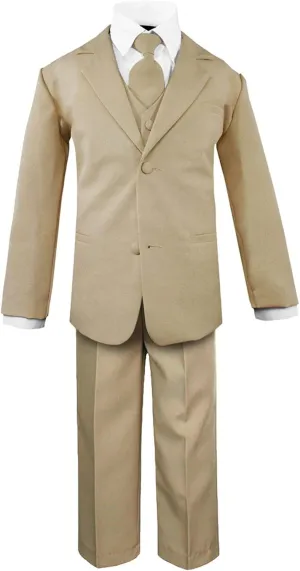Luca Gabriel Toddler Boys' 5 Piece Classic Fit No Tail Formal Khaki Dress Suit Set with Tie and Vest