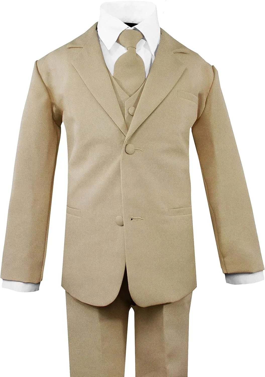 Luca Gabriel Toddler Boys' 5 Piece Classic Fit No Tail Formal Khaki Dress Suit Set with Tie and Vest