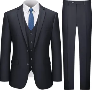LUPURTY Men's Suits Slim Fit, 3 Piece Suits for Men, 2 Buttons Solid Jacket Vest Pants, Tuxedo Set for Business, Wedding
