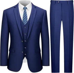 LUPURTY Men's Suits Slim Fit, 3 Piece Suits for Men, 2 Buttons Solid Jacket Vest Pants, Tuxedo Set for Business, Wedding