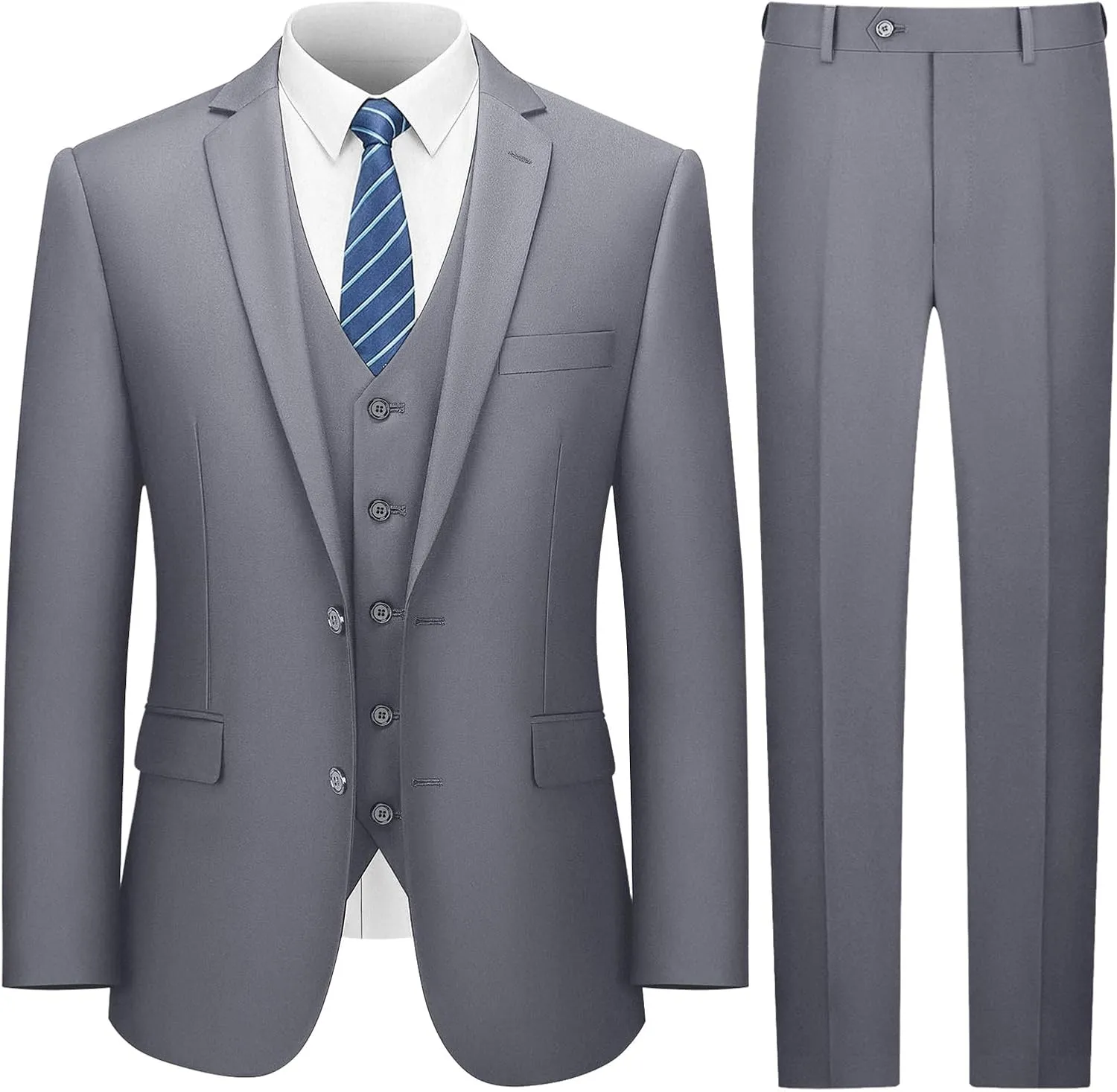 LUPURTY Men's Suits Slim Fit, 3 Piece Suits for Men, 2 Buttons Solid Jacket Vest Pants, Tuxedo Set for Business, Wedding