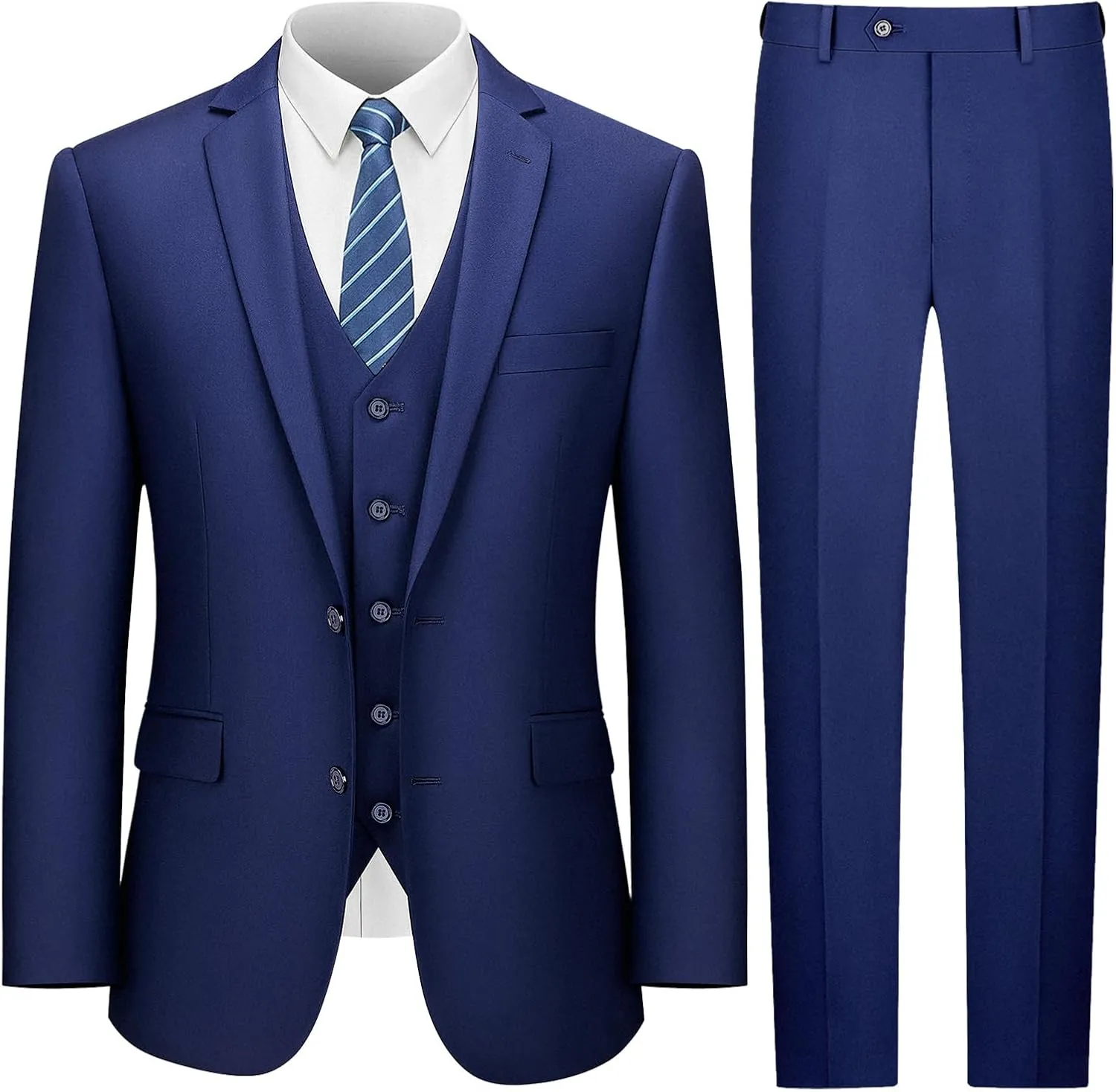 LUPURTY Men's Suits Slim Fit, 3 Piece Suits for Men, 2 Buttons Solid Jacket Vest Pants, Tuxedo Set for Business, Wedding