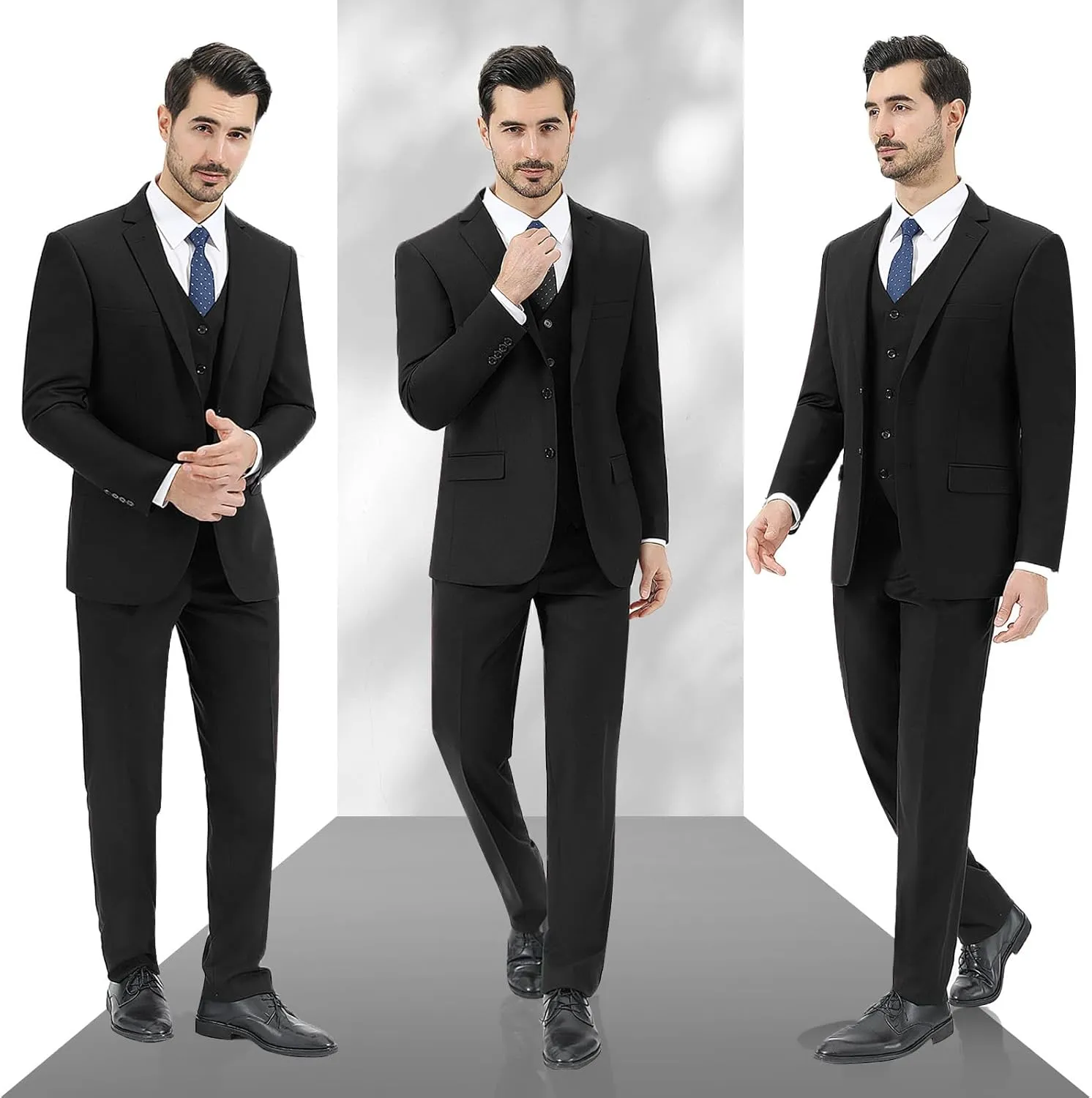 LUPURTY Men's Suits Slim Fit, 3 Piece Suits for Men, 2 Buttons Solid Jacket Vest Pants, Tuxedo Set for Business, Wedding