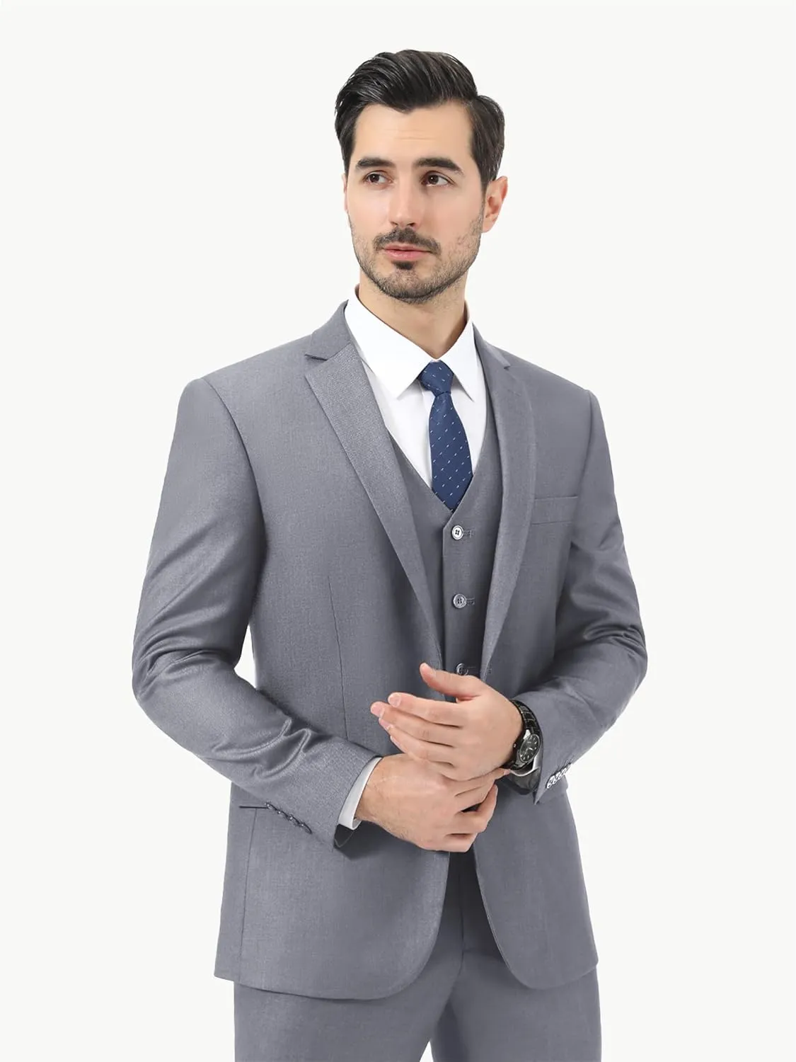LUPURTY Men's Suits Slim Fit, 3 Piece Suits for Men, 2 Buttons Solid Jacket Vest Pants, Tuxedo Set for Business, Wedding