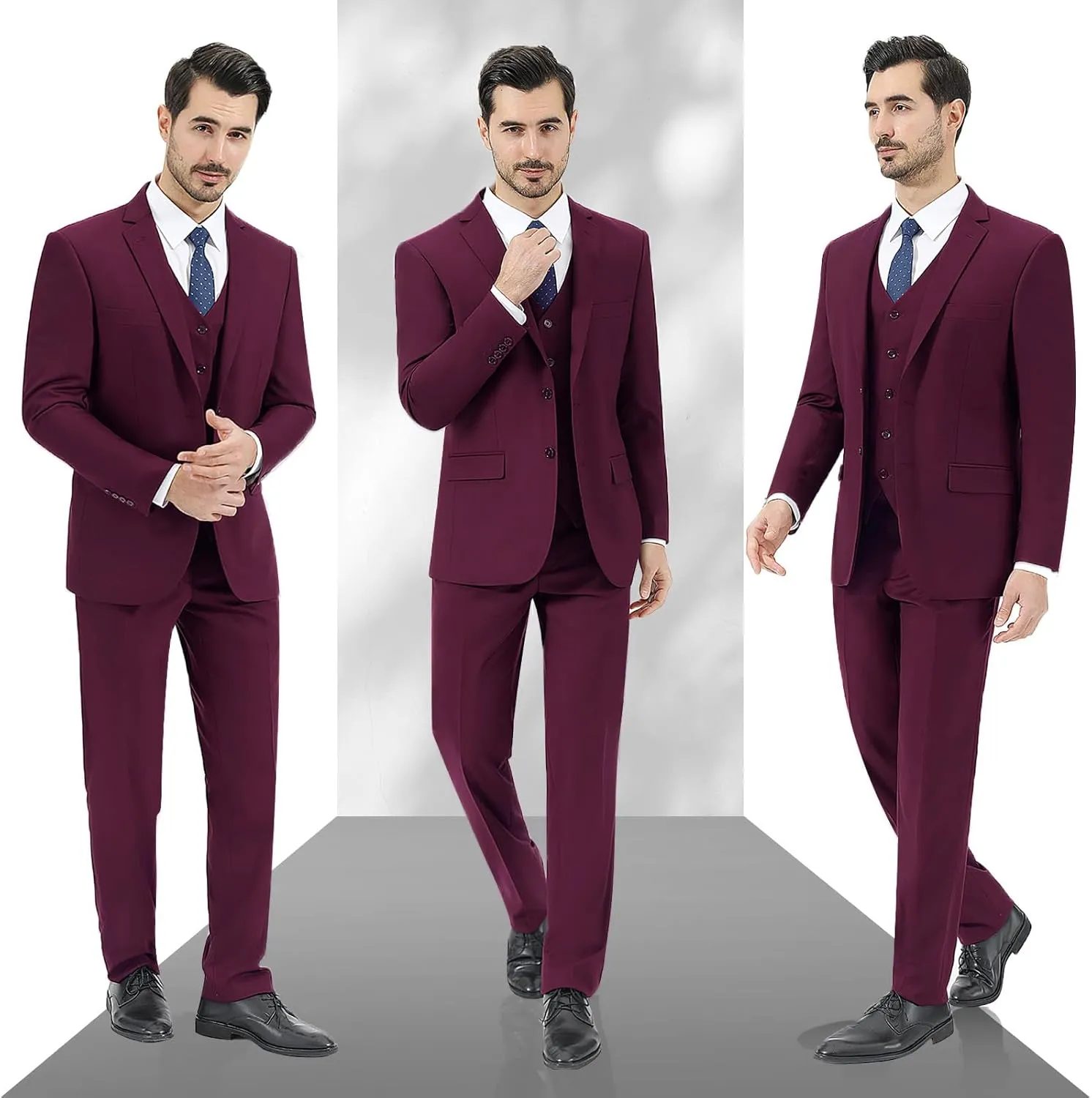 LUPURTY Men's Suits Slim Fit, 3 Piece Suits for Men, 2 Buttons Solid Jacket Vest Pants, Tuxedo Set for Business, Wedding