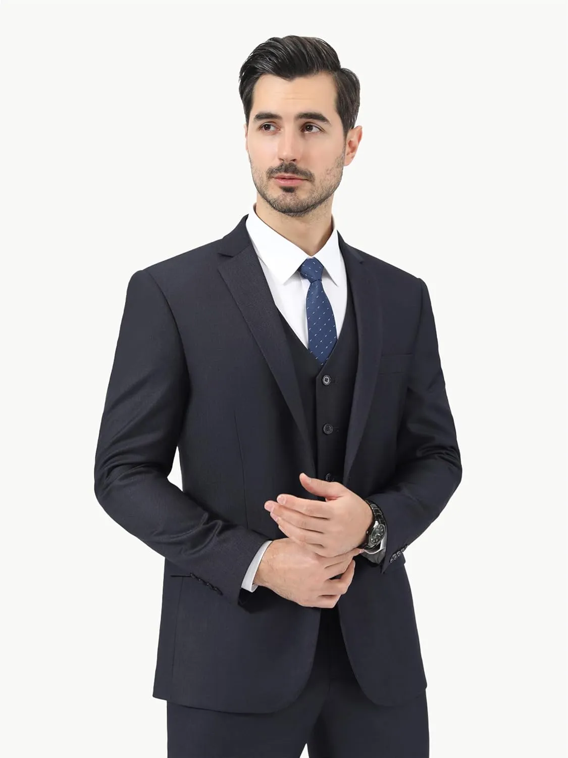 LUPURTY Men's Suits Slim Fit, 3 Piece Suits for Men, 2 Buttons Solid Jacket Vest Pants, Tuxedo Set for Business, Wedding
