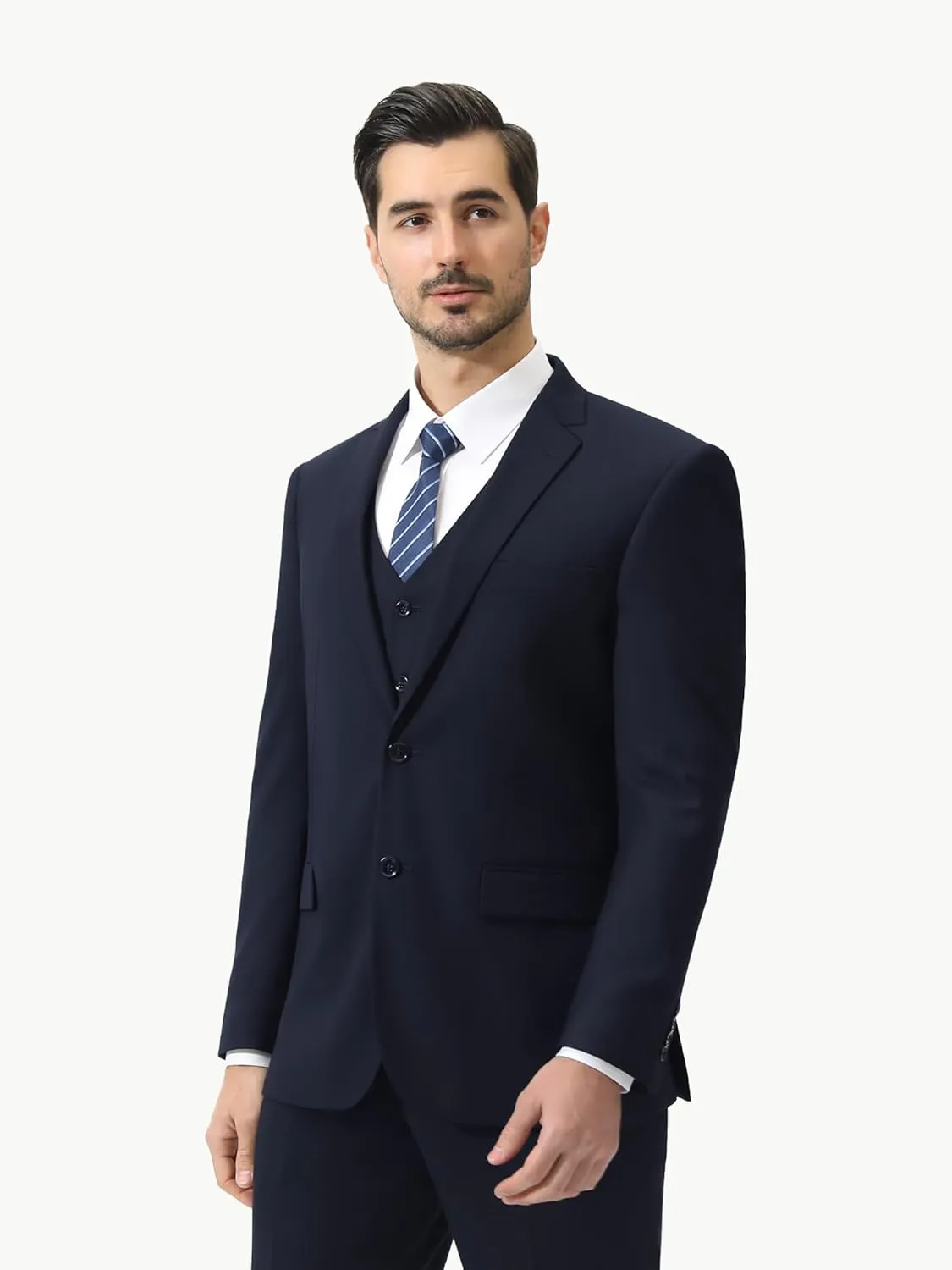 LUPURTY Men's Suits Slim Fit, 3 Piece Suits for Men, 2 Buttons Solid Jacket Vest Pants, Tuxedo Set for Business, Wedding