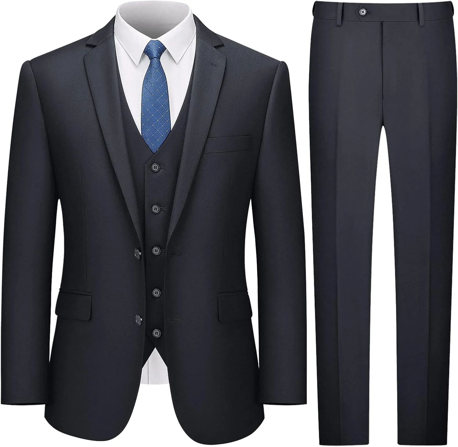 LUPURTY Men's Suits Slim Fit, 3 Piece Suits for Men, 2 Buttons Solid Jacket Vest Pants, Tuxedo Set for Business, Wedding