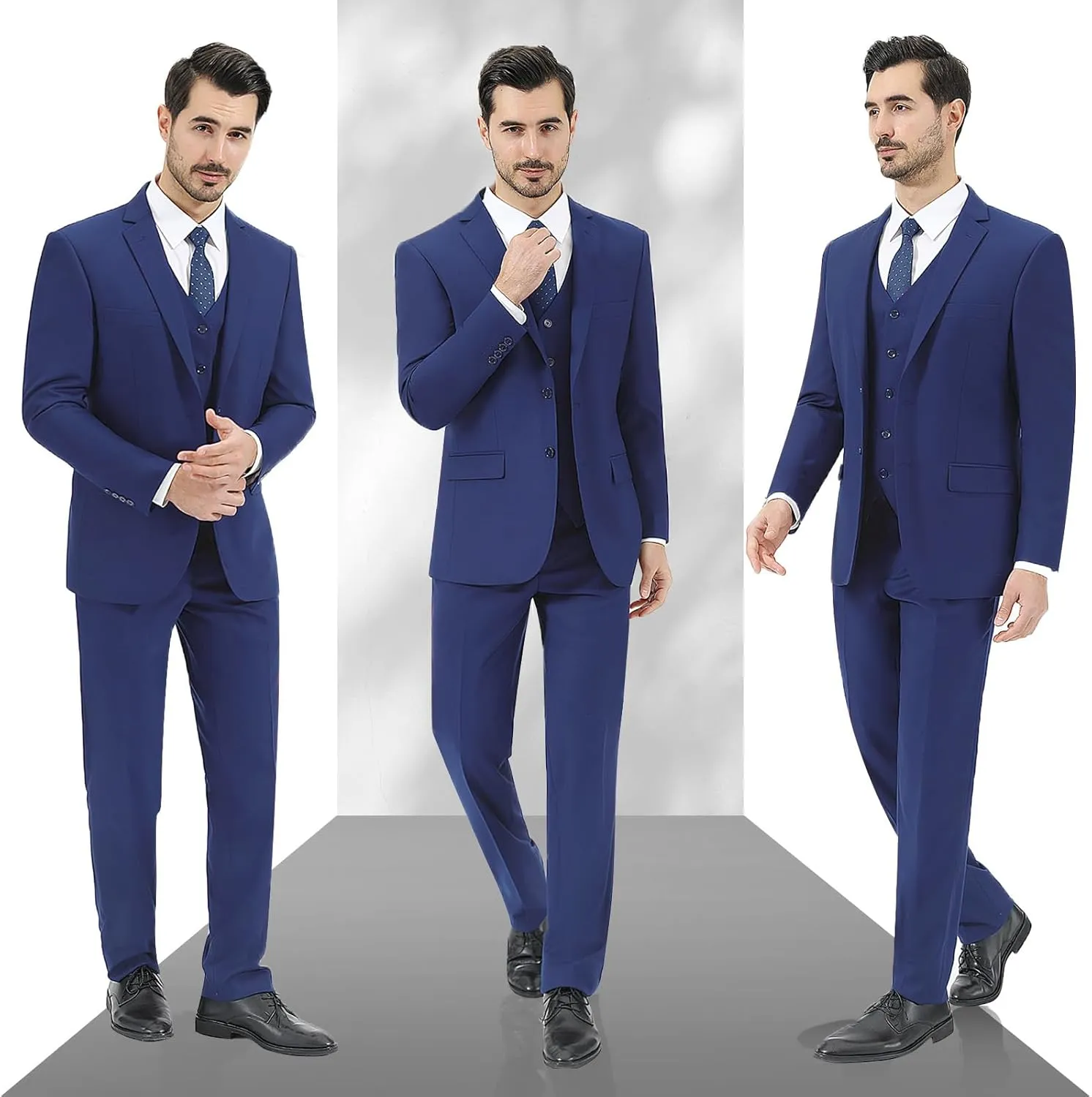 LUPURTY Men's Suits Slim Fit, 3 Piece Suits for Men, 2 Buttons Solid Jacket Vest Pants, Tuxedo Set for Business, Wedding