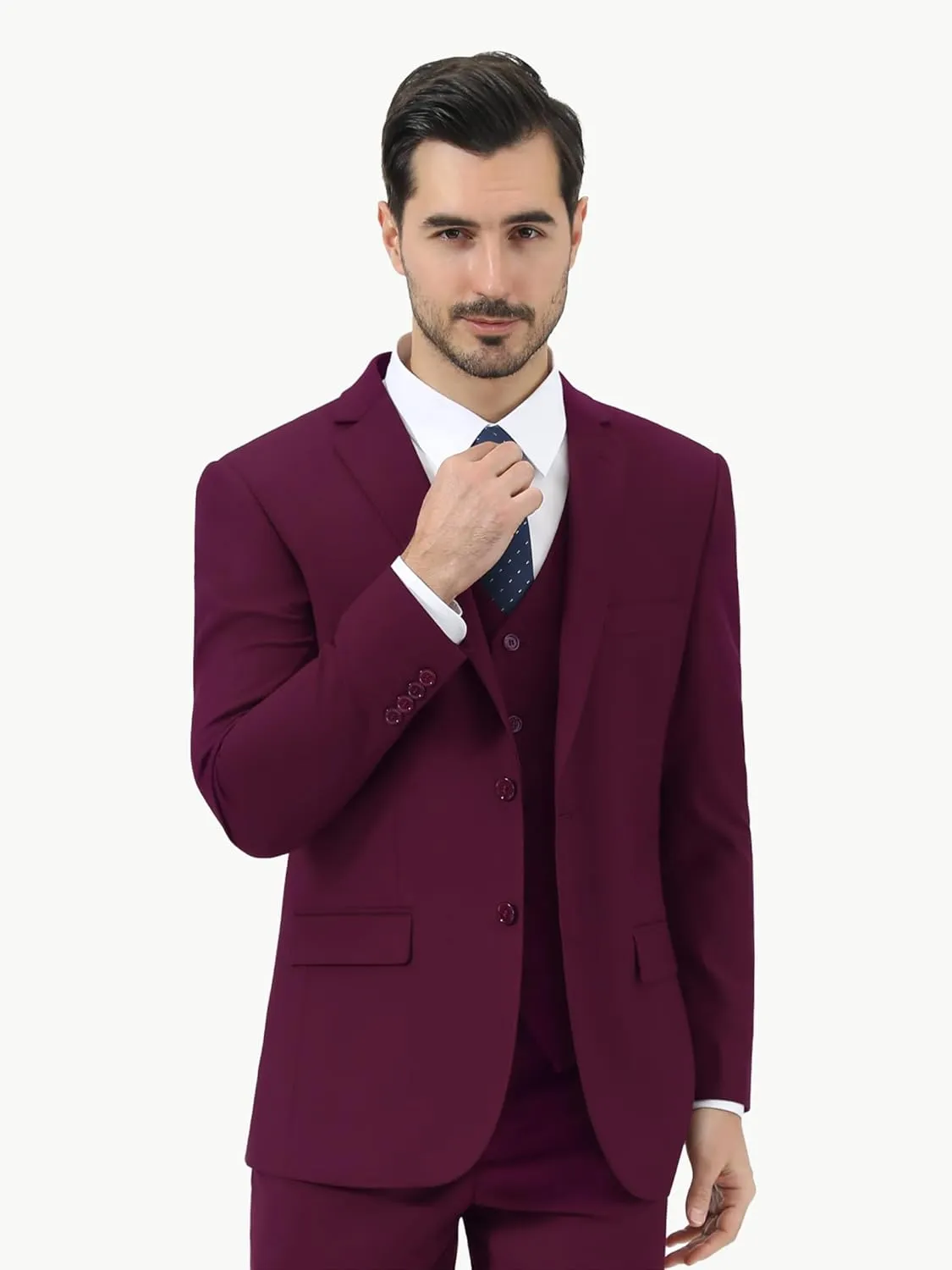 LUPURTY Men's Suits Slim Fit, 3 Piece Suits for Men, 2 Buttons Solid Jacket Vest Pants, Tuxedo Set for Business, Wedding